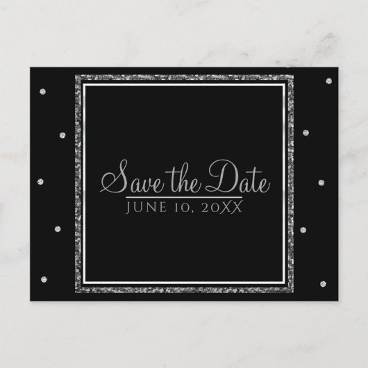冬のウェディング　輝くシルバー＆ホワイト　Save the Date 案内ポストカード (正面)