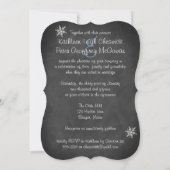 冬のウェディング | 黒板、シルバーの雪の結晶 青 招待状 (裏面)