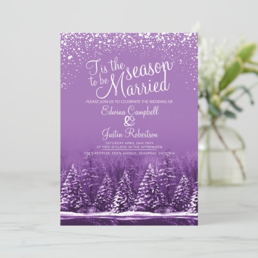 冬のウエディングパープルパイン湖 招待状 (スタンド正面)