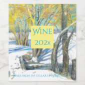 冬のウォータコルの絵画橋 ワインラベル (シングルラベル)