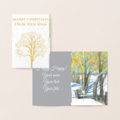 冬のウォータコルの絵画橋 箔カード (ディスプレー)