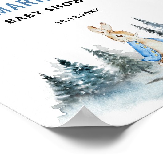 冬のウサギの赤ちゃんシャワー歓迎サイン ポスター (角)