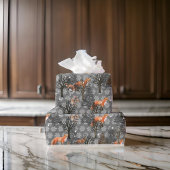 冬のウサギ赤いキツネの木にスチールグレー ラッピングペーパー