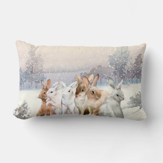 冬のウサギ ランバークッション (正面)