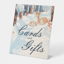 冬のウッドランドああ鹿の赤ちゃんシャワーカードとギフト 台座サイン