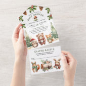 冬のウッドランドかわいい動物クリスマスベビーシャワー オールインワン招待状 (貼ってはがせる)