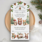 冬のウッドランドかわいい動物クリスマスベビーシャワー オールインワン招待状