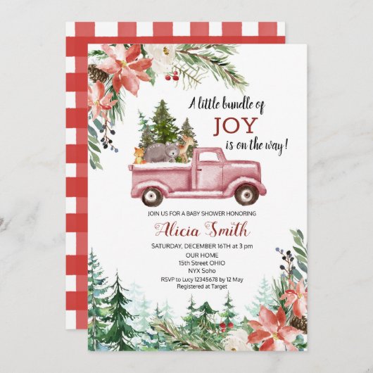 冬のウッドランドのクリスマスベビーシャワーの招待状 招待状 (正面/裏面)