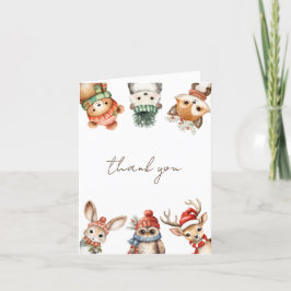 冬のウッドランドの動物の男女兼用赤ちゃんシャワー サンキューカード