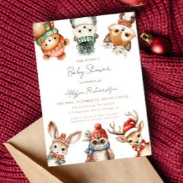 冬のウッドランドの動物の男女兼用赤ちゃんシャワー 招待状