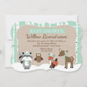 冬のウッドランドの動物はミントの赤ちゃんシャワーをカット死ぬ 招待状 (正面)