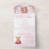 冬のウッドランドの女の子のベビーシャワー オールインワン招待状 (内側)