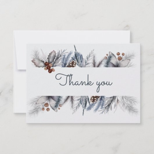 冬のウッドランドの水の色の森の赤ちゃんシャワー サンキューカード (正面)