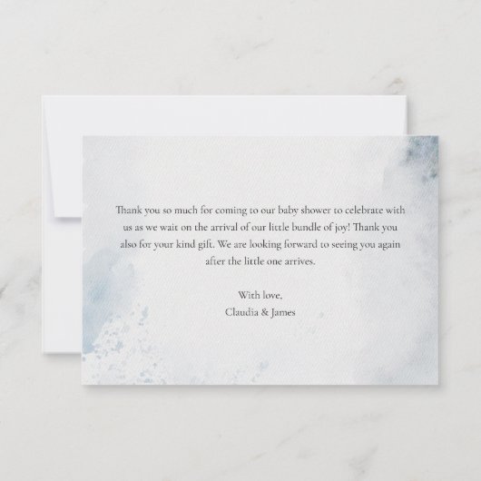 冬のウッドランドの水の色の森の赤ちゃんシャワー サンキューカード (裏面)