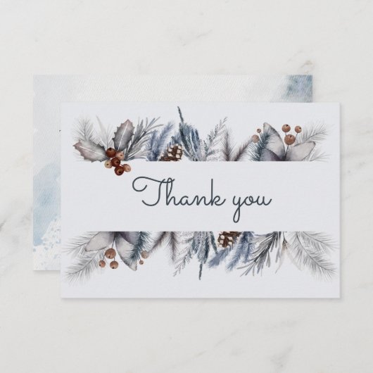 冬のウッドランドの水の色の森の赤ちゃんシャワー サンキューカード (正面/裏面)