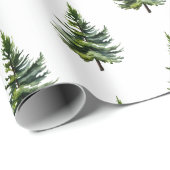 冬のウッドランドの水彩モミの木2 ラッピングペーパー (ロールコーナー)