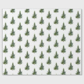 冬のウッドランドの水彩モミ木3 ラッピングペーパー (フラット)