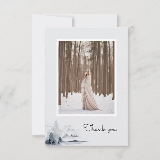 冬のウッドランドの水彩林の写真妊婦の サンキューカード (正面)