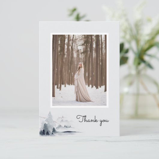 冬のウッドランドの水彩林の写真妊婦の サンキューカード (スタンド正面)