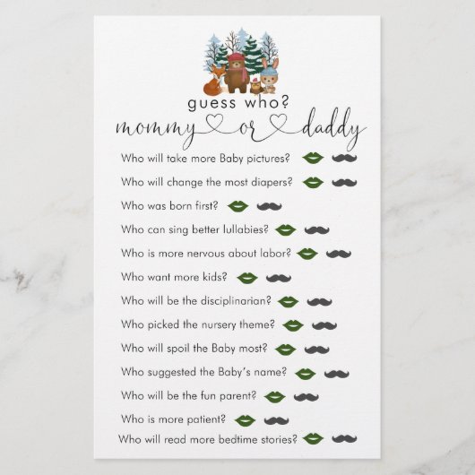 冬のウッドランドの赤ちゃんシャワー誰がゲーム (正面)