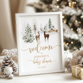 冬のウッドランドの鹿の赤ちゃんシャワーへようこそ ポスター