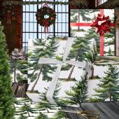 冬のウッドランドウォーターカラーモミの木の森 ラッピングペーパー