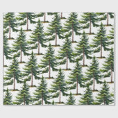 冬のウッドランドウォーターカラーモミの木の森 ラッピングペーパー (フラット)