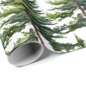 冬のウッドランドウォーターカラーモミの木の森 ラッピングペーパー (ロールコーナー)