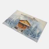 冬のウッドランドキャビンのメリークリスマス ドアマット (アングル)