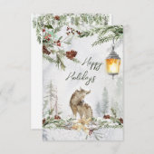 冬のウッドランドシーン、ウルフフラットカード (正面/裏面)