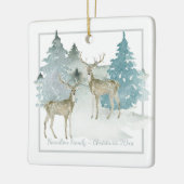 冬のウッドランドスタッグディアクリスマパーソナライズされたス セラミックオーナメント (左)