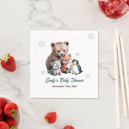 冬のウッドランドスノーフレーク赤ちゃんシャワーナプキン スタンダードカクテルナプキン (インサイチュ)