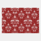 冬のウッドランドダマスクとトナカイとモミの木 ラッピングペーパーシート (正面3)