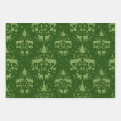 冬のウッドランドダマスクとトナカイとモミの木 ラッピングペーパーシート (正面2)