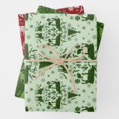 冬のウッドランドダマスクとトナカイとモミの木 ラッピングペーパーシート (インサイチュ)