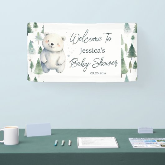 冬のウッドランドテディベア赤ちゃんシャワー 横断幕 (トレードショー)