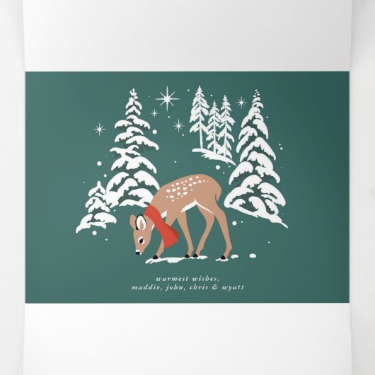 冬のウッドランドトナカイ 三つ折りクリスマスカード (内部中)