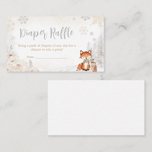 冬のウッドランドトラックベビーシャワーおむつラッフル エンクロージャーカード (正面/裏面)
