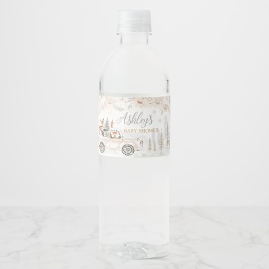 冬のウッドランドトラックベビーシャワー ペットボトルラベル (正面)