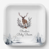 冬のウッドランドモダンスタグスクリプトベビーシャワー ペーパープレート (正面)