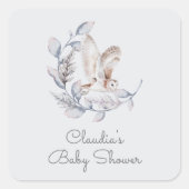 冬のウッドランドモダンフクロウの台本ベビーシャワー スクエアシール (正面)