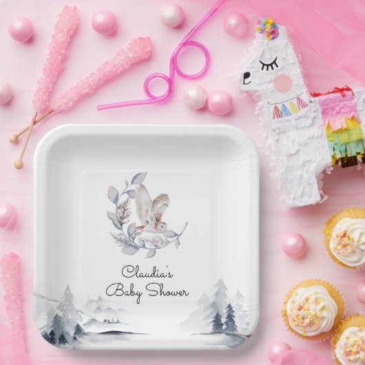 冬のウッドランドモダンフクロウの台本ベビーシャワー ペーパープレート (パーティー)