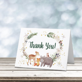 冬のウッドランド動物の水の色ベビーシャワー サンキューカード