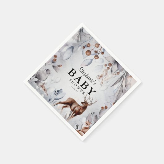 冬のウッドランド動物の水の色ベビーシャワー スタンダードカクテルナプキン (角)