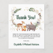 冬のウッドランド動物の赤ちゃんシャワーサンキューカード (正面)