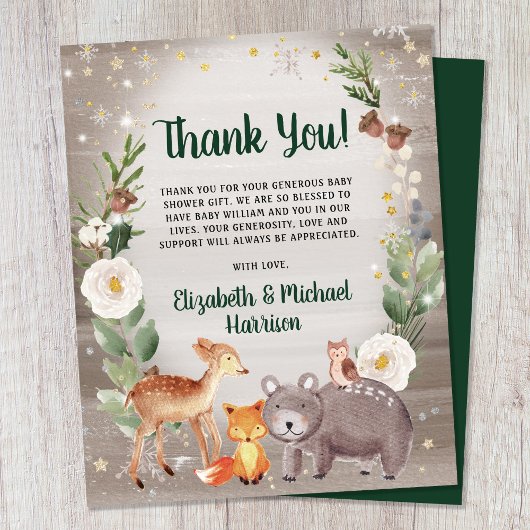 冬のウッドランド動物の赤ちゃんシャワーサンキューカード