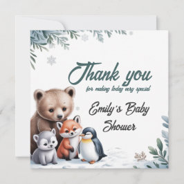 冬のウッドランド動物の赤ちゃんシャワーサンキューカード サンキューカード