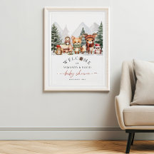 冬のウッドランド動物の赤ちゃんシャワー歓迎サイン