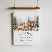 冬のウッドランド動物の赤ちゃんシャワー歓迎サイン ポスター