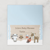 冬のウッドランド動物の青いテーブル番号カード プレイスカード (外部開封)